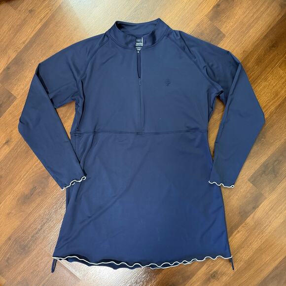 Coolibar Ruche Women's Swim Cover Dress Rash Guard UPF 50+ Navy Ruffle Sz XL - Picture 1 of 6